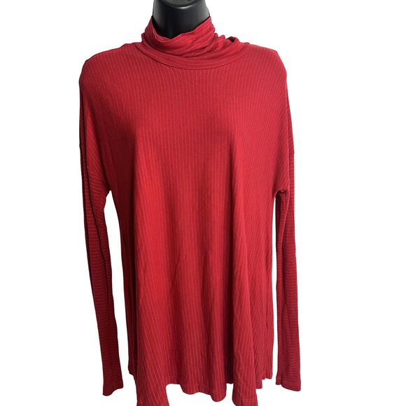 Michael Stars Tops - Michael Stars Turtleneck Swing Top Womens One Size Red Metallic Stripe Shirt NWT